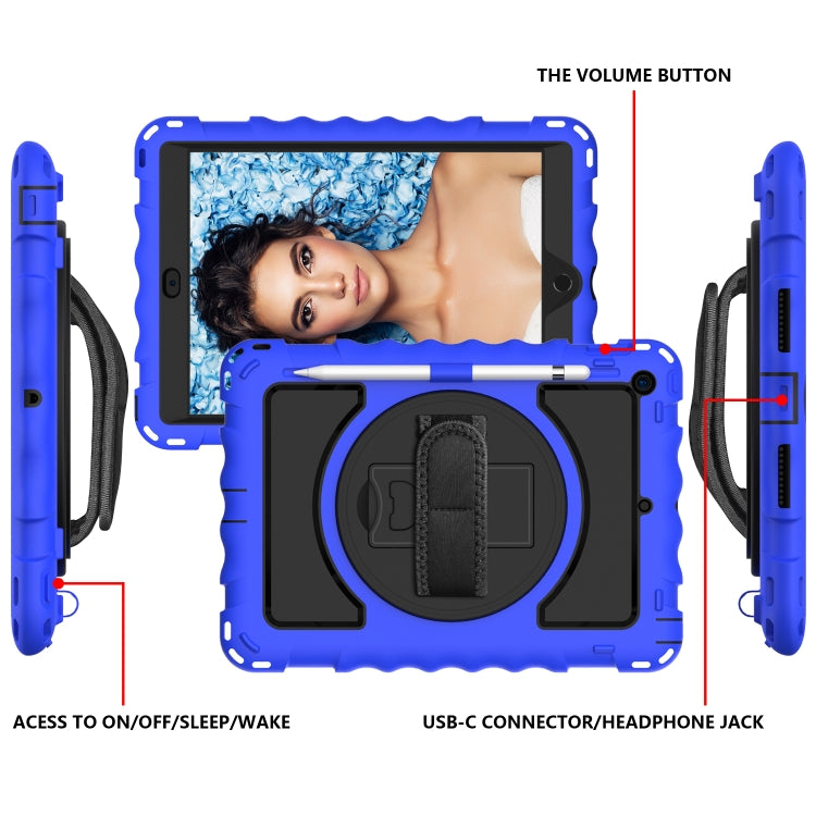 For iPad 10.2 360 Degree Rotating Case with Pencil Holder, Kickstand Shockproof Heavy Duty with Shoulder Strap,Hand Strap(Blue) by bashfashion