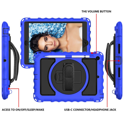 For iPad 10.2 360 Degree Rotating Case with Pencil Holder, Kickstand Shockproof Heavy Duty with Shoulder Strap,Hand Strap(Blue) by bashfashion