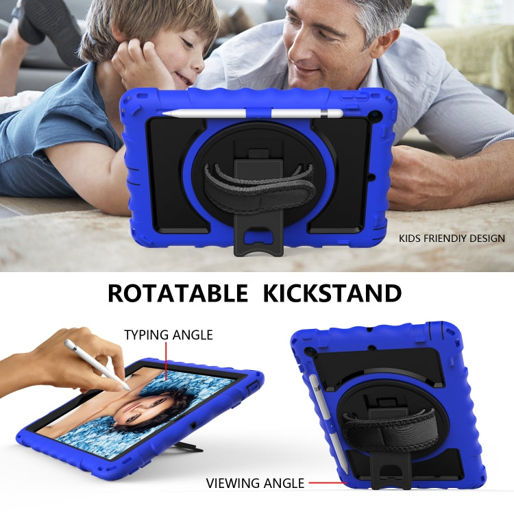 For iPad 10.2 360 Degree Rotating Case with Pencil Holder, Kickstand Shockproof Heavy Duty with Shoulder Strap,Hand Strap(Blue) by bashfashion
