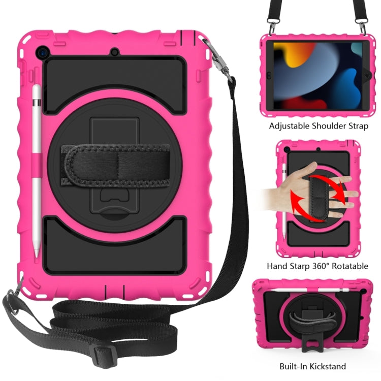 For iPad 10.2 360 Degree Rotating Case with Pencil Holder, Kickstand Shockproof Heavy Duty with Shoulder Strap,Hand Strap(Hot Pink) by bashfashion