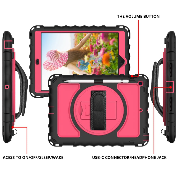For iPad 10.2 360 Degree Rotating Case with Pencil Holder, Kickstand Shockproof Heavy Duty with Shoulder Strap,Hand Strap(Hot Pink) by bashfashion