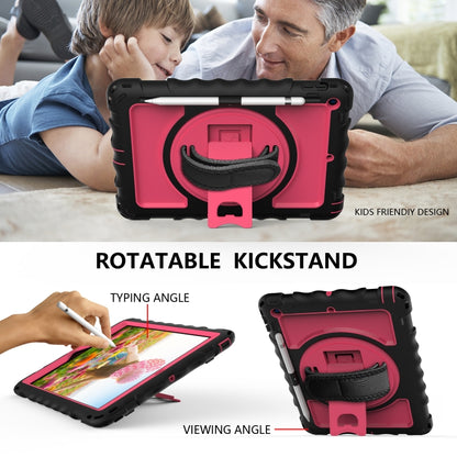 For iPad 10.2 360 Degree Rotating Case with Pencil Holder, Kickstand Shockproof Heavy Duty with Shoulder Strap,Hand Strap(Hot Pink) by bashfashion
