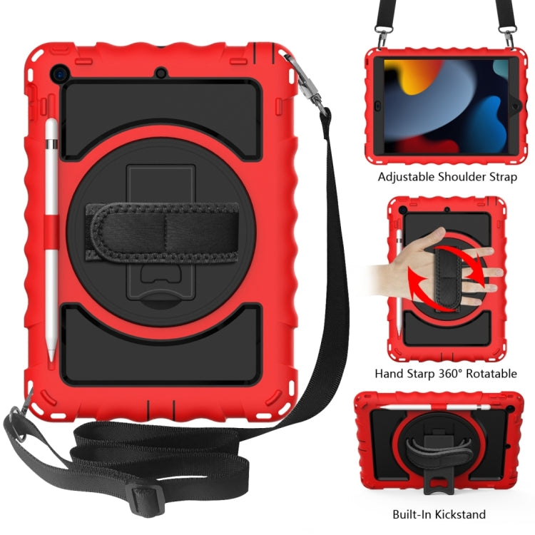 For iPad 10.2 360 Degree Rotating Case with Pencil Holder, Kickstand Shockproof Heavy Duty with Shoulder Strap,Hand Strap(Red) by bashfashion