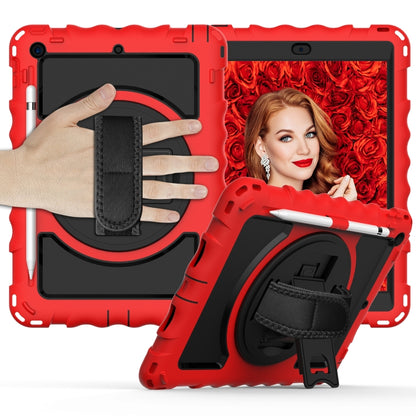 For iPad 10.2 360 Degree Rotating Case with Pencil Holder, Kickstand Shockproof Heavy Duty with Shoulder Strap,Hand Strap(Red) by bashfashion