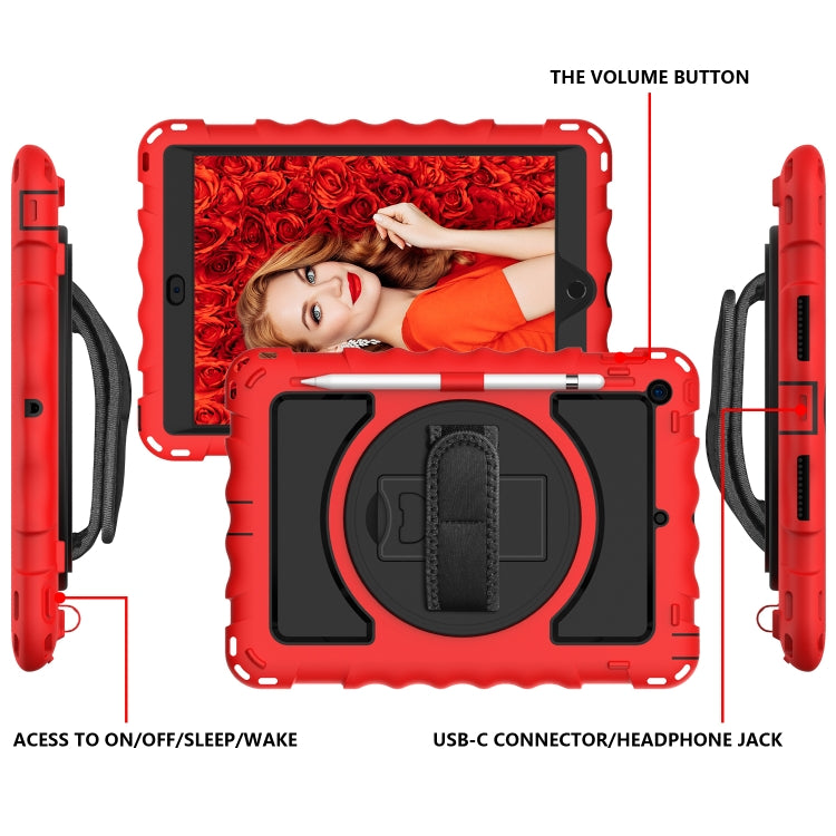 For iPad 10.2 360 Degree Rotating Case with Pencil Holder, Kickstand Shockproof Heavy Duty with Shoulder Strap,Hand Strap(Red) by bashfashion