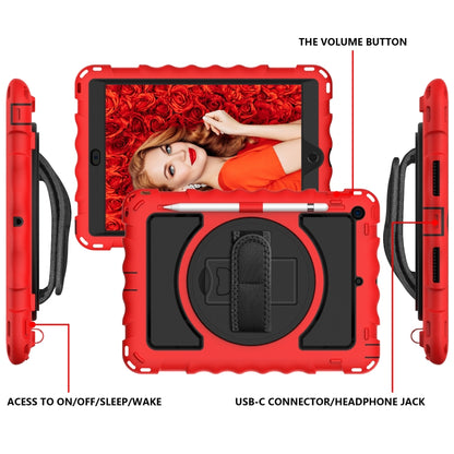 For iPad 10.2 360 Degree Rotating Case with Pencil Holder, Kickstand Shockproof Heavy Duty with Shoulder Strap,Hand Strap(Red) by bashfashion