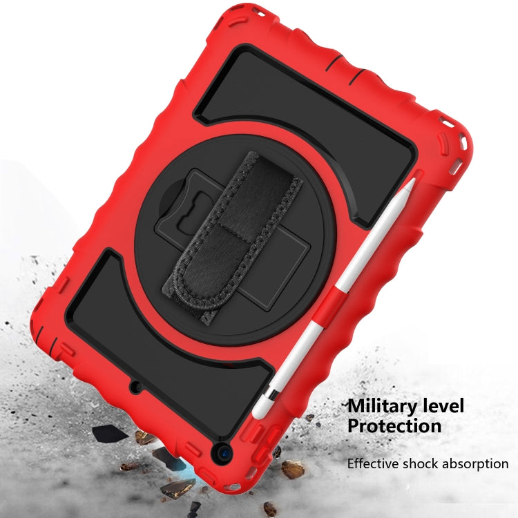 For iPad 10.2 360 Degree Rotating Case with Pencil Holder, Kickstand Shockproof Heavy Duty with Shoulder Strap,Hand Strap(Red) by bashfashion