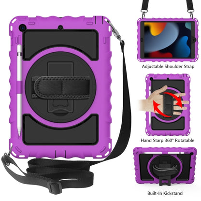 For iPad 10.2 360 Degree Rotating Case with Pencil Holder, Kickstand Shockproof Heavy Duty with Shoulder Strap,Hand Strap(Purple) by bashfashion
