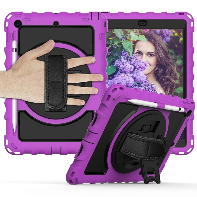 For iPad 10.2 360 Degree Rotating Case with Pencil Holder, Kickstand Shockproof Heavy Duty with Shoulder Strap,Hand Strap(Purple) by bashfashion