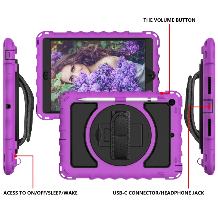 For iPad 10.2 360 Degree Rotating Case with Pencil Holder, Kickstand Shockproof Heavy Duty with Shoulder Strap,Hand Strap(Purple) by bashfashion