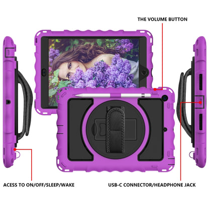 For iPad 10.2 360 Degree Rotating Case with Pencil Holder, Kickstand Shockproof Heavy Duty with Shoulder Strap,Hand Strap(Purple) by bashfashion
