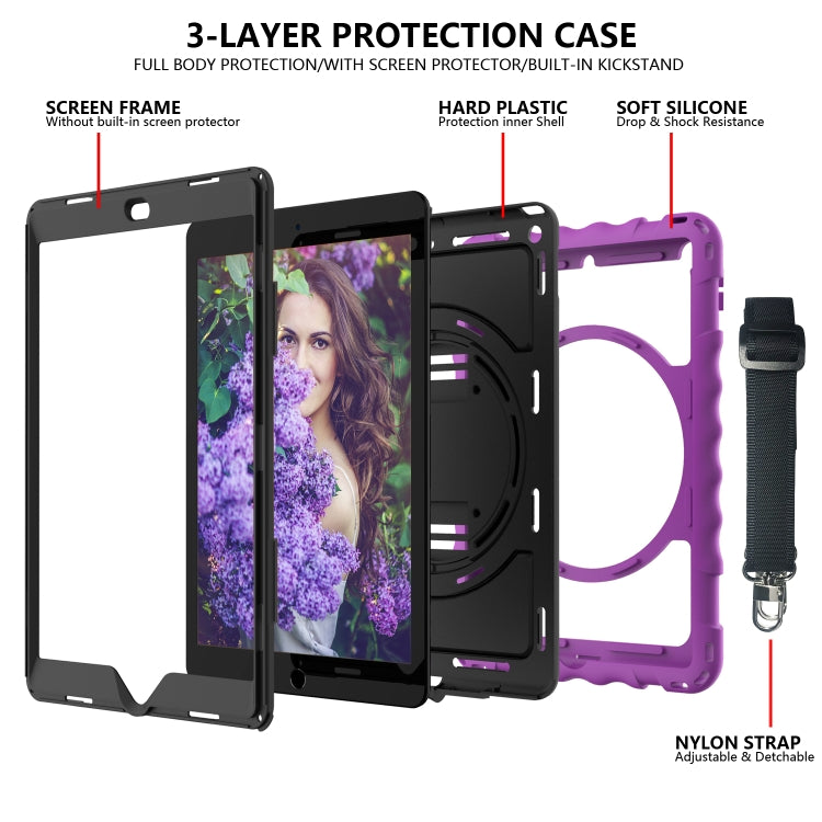 For iPad 10.2 360 Degree Rotating Case with Pencil Holder, Kickstand Shockproof Heavy Duty with Shoulder Strap,Hand Strap(Purple) by bashfashion