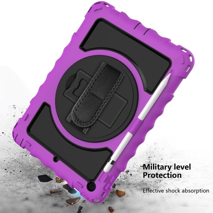For iPad 10.2 360 Degree Rotating Case with Pencil Holder, Kickstand Shockproof Heavy Duty with Shoulder Strap,Hand Strap(Purple) by bashfashion