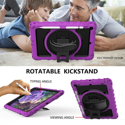 For iPad 10.2 360 Degree Rotating Case with Pencil Holder, Kickstand Shockproof Heavy Duty with Shoulder Strap,Hand Strap(Purple) by bashfashion