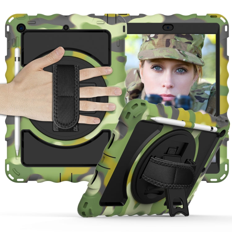 For iPad 10.2 360 Degree Rotating Case with Pencil Holder, Kickstand Shockproof Heavy Duty with Shoulder Strap,Hand Strap(Camouflage) by bashfashion
