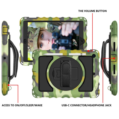 For iPad 10.2 360 Degree Rotating Case with Pencil Holder, Kickstand Shockproof Heavy Duty with Shoulder Strap,Hand Strap(Camouflage) by bashfashion