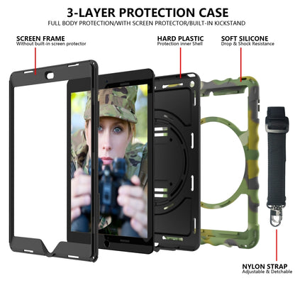 For iPad 10.2 360 Degree Rotating Case with Pencil Holder, Kickstand Shockproof Heavy Duty with Shoulder Strap,Hand Strap(Camouflage) by bashfashion