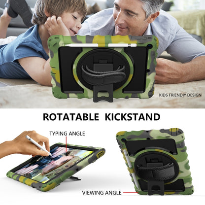 For iPad 10.2 360 Degree Rotating Case with Pencil Holder, Kickstand Shockproof Heavy Duty with Shoulder Strap,Hand Strap(Camouflage) by bashfashion