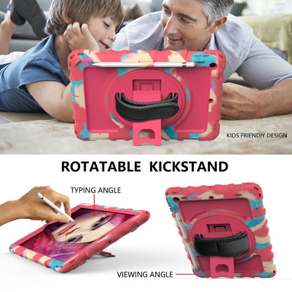 For iPad 10.2 360 Degree Rotating Case with Pencil Holder, Kickstand Shockproof Heavy Duty with Shoulder Strap,Hand Strap(Colorful+Hot Pink) by bashfashion
