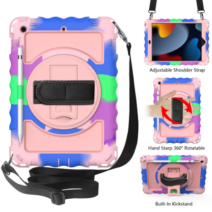 For iPad 10.2 360 Degree Rotating Case with Pencil Holder, Kickstand Shockproof Heavy Duty with Shoulder Strap,Hand Strap(Colorful+Rose Gold) by bashfashion