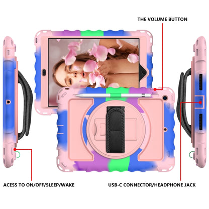 For iPad 10.2 360 Degree Rotating Case with Pencil Holder, Kickstand Shockproof Heavy Duty with Shoulder Strap,Hand Strap(Colorful+Rose Gold) by bashfashion