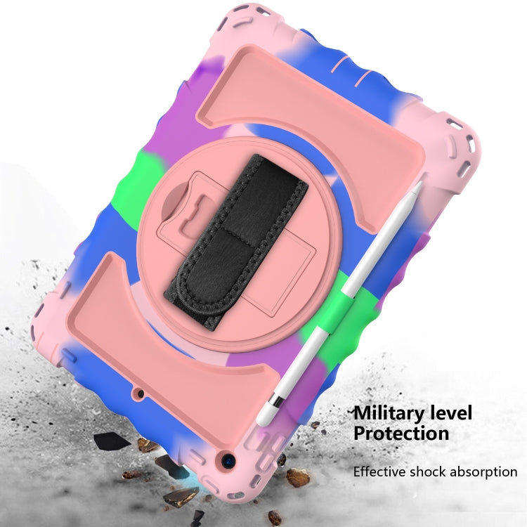 For iPad 10.2 360 Degree Rotating Case with Pencil Holder, Kickstand Shockproof Heavy Duty with Shoulder Strap,Hand Strap(Colorful+Rose Gold) by bashfashion
