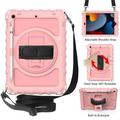 For iPad 10.2 360 Degree Rotating Case with Pencil Holder, Kickstand Shockproof Heavy Duty with Shoulder Strap,Hand Strap(Rose Gold) by bashfashion