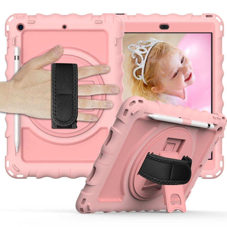 For iPad 10.2 360 Degree Rotating Case with Pencil Holder, Kickstand Shockproof Heavy Duty with Shoulder Strap,Hand Strap(Rose Gold) by bashfashion