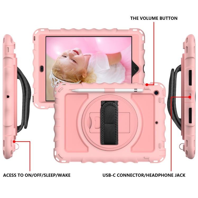 For iPad 10.2 360 Degree Rotating Case with Pencil Holder, Kickstand Shockproof Heavy Duty with Shoulder Strap,Hand Strap(Rose Gold) by bashfashion
