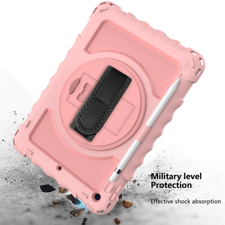 For iPad 10.2 360 Degree Rotating Case with Pencil Holder, Kickstand Shockproof Heavy Duty with Shoulder Strap,Hand Strap(Rose Gold) by bashfashion