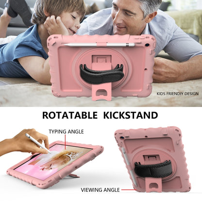 For iPad 10.2 360 Degree Rotating Case with Pencil Holder, Kickstand Shockproof Heavy Duty with Shoulder Strap,Hand Strap(Rose Gold) by bashfashion