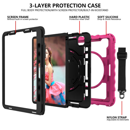 For iPad Pro 11 (2020) PC + Silicone Shockproof Combination Tablet Case with 360 Degree Rotating Holder & Handle(Hot Pink) by bashfashion