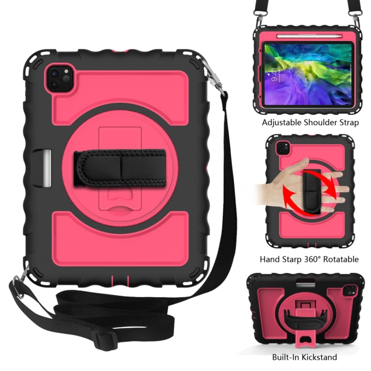 For iPad Pro 11 (2020) PC + Silicone Shockproof Combination Tablet Case with 360 Degree Rotating Holder & Handle(Black+Hot Pink) by bashfashion