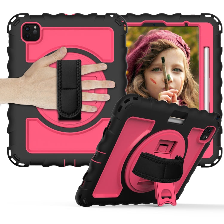 For iPad Pro 11 (2020) PC + Silicone Shockproof Combination Tablet Case with 360 Degree Rotating Holder & Handle(Black+Hot Pink) by bashfashion