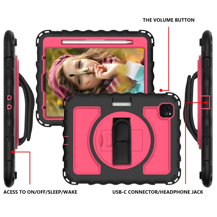 For iPad Pro 11 (2020) PC + Silicone Shockproof Combination Tablet Case with 360 Degree Rotating Holder & Handle(Black+Hot Pink) by bashfashion
