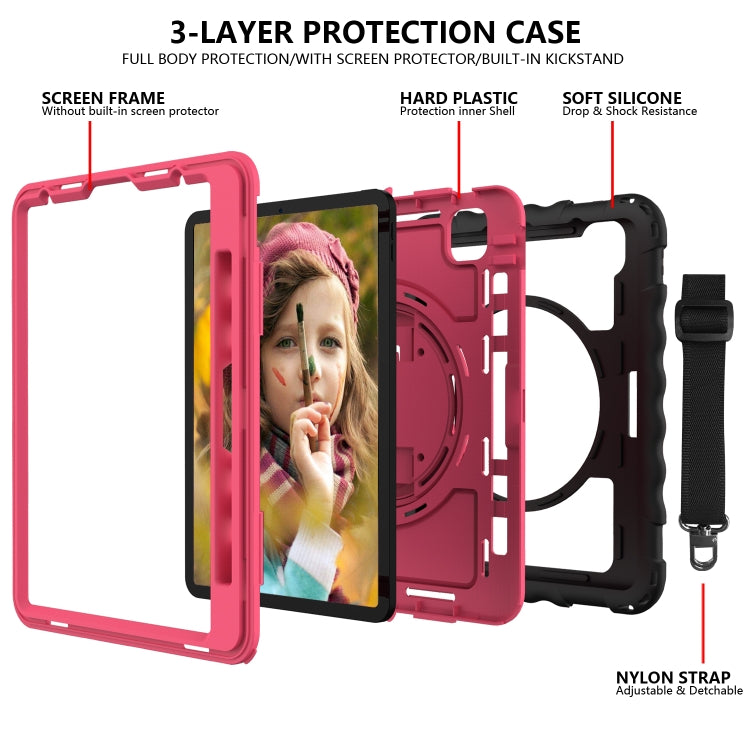 For iPad Pro 11 (2020) PC + Silicone Shockproof Combination Tablet Case with 360 Degree Rotating Holder & Handle(Black+Hot Pink) by bashfashion