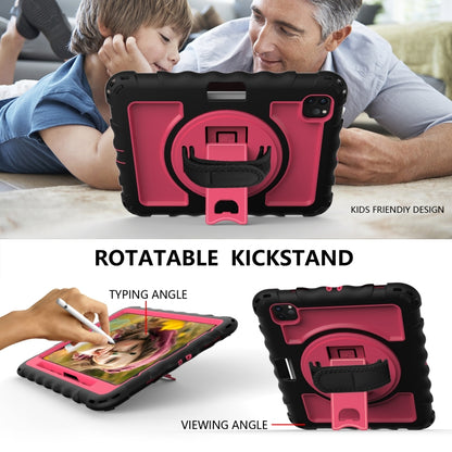 For iPad Pro 11 (2020) PC + Silicone Shockproof Combination Tablet Case with 360 Degree Rotating Holder & Handle(Black+Hot Pink) by bashfashion