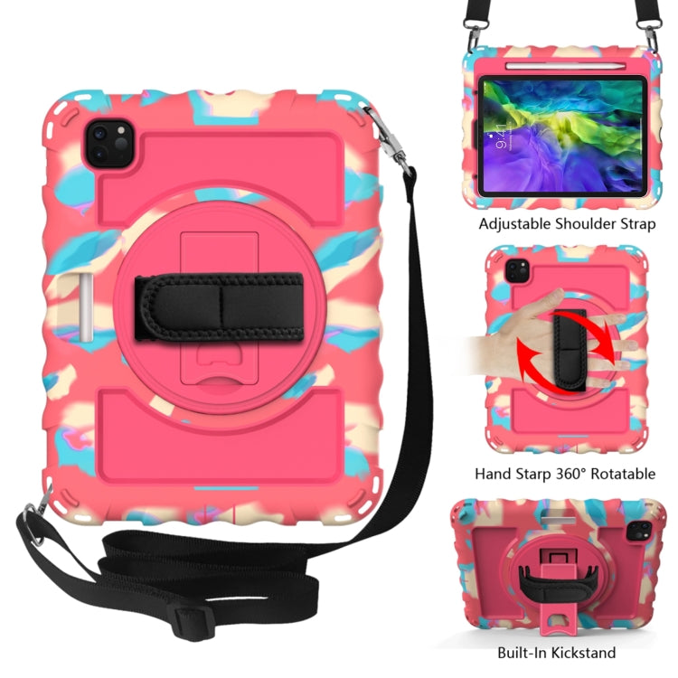 For iPad Pro 11 (2020) PC + Silicone Shockproof Combination Tablet Case with 360 Degree Rotating Holder & Handle(Colorful+Hot Pink) by bashfashion