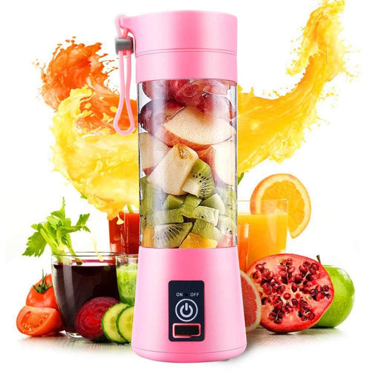USB Rechargeable Electric Automatic Vegetable Fruit Citrus Orange Juice Maker Cup Mixer Bottle (380ML)(4 Blades Pink) by bashfashion