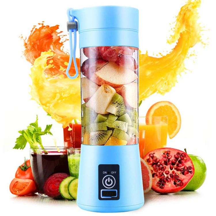 USB Rechargeable Electric Automatic Vegetable Fruit Citrus Orange Juice Maker Cup Mixer Bottle (380ML 2 Blender)(2 Blades Blue) by bashfashion