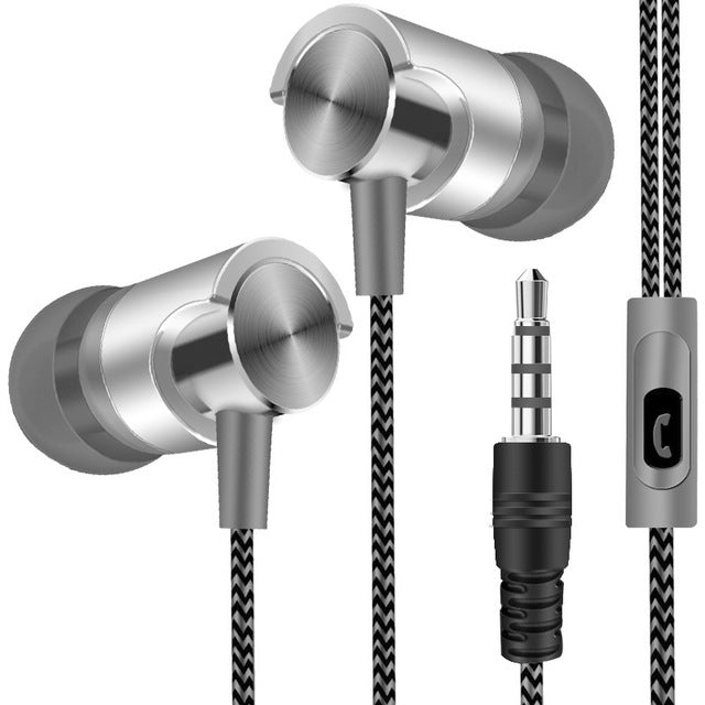 Metal Wired Earphone Super Bass Sound Headphones In-Ear Sport Headset with Mic for Xiaomi Samsung Huawei(Gray) by bashfashion