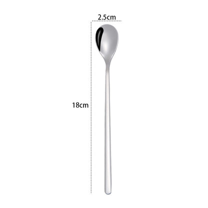 2 PCS Stainless Steel Spoon Creative Coffee Spoon Bar Ice Spoon Gold Plated Long Stirring Spoon, Style:Round Spoon, Color:Silver by bashfashion
