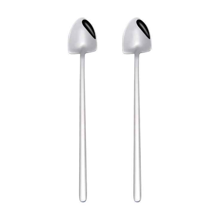 2 PCS Stainless Steel Spoon Creative Coffee Spoon Bar Ice Spoon Gold Plated Long Stirring Spoon, Style:Pointed Spoon, Color:Silver by bashfashion