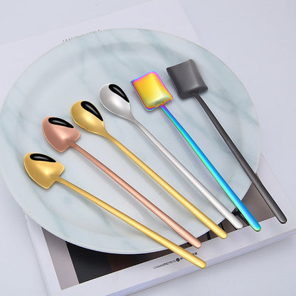 2 PCS Stainless Steel Spoon Creative Coffee Spoon Bar Ice Spoon Gold Plated Long Stirring Spoon, Style:Pointed Spoon, Color:Silver by bashfashion