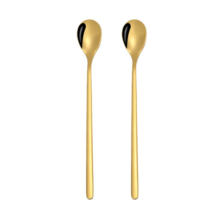 2 PCS Stainless Steel Spoon Creative Coffee Spoon Bar Ice Spoon Gold Plated Long Stirring Spoon, Style:Round Spoon, Color:Gold by bashfashion
