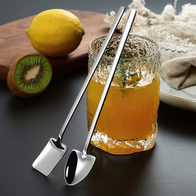 2 PCS Stainless Steel Spoon Creative Coffee Spoon Bar Ice Spoon Gold Plated Long Stirring Spoon, Style:Square Spoon, Color:Gold by bashfashion