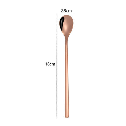 2 PCS Stainless Steel Spoon Creative Coffee Spoon Bar Ice Spoon Gold Plated Long Stirring Spoon, Style:Round Spoon, Color:Rose Gold by bashfashion
