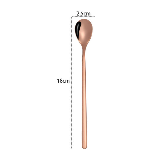 2 PCS Stainless Steel Spoon Creative Coffee Spoon Bar Ice Spoon Gold Plated Long Stirring Spoon, Style:Round Spoon, Color:Rose Gold by bashfashion