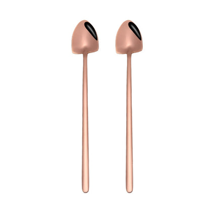 2 PCS Stainless Steel Spoon Creative Coffee Spoon Bar Ice Spoon Gold Plated Long Stirring Spoon, Style:Pointed Spoon, Color:Rose Gold by bashfashion