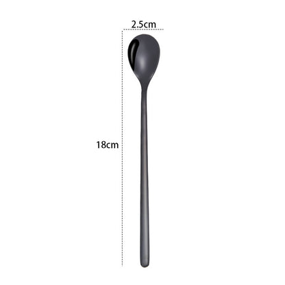2 PCS Stainless Steel Spoon Creative Coffee Spoon Bar Ice Spoon Gold Plated Long Stirring Spoon, Style:Round Spoon, Color:Black by bashfashion